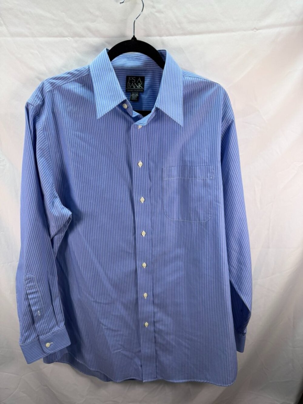 Jos A Bank Dress Shirt Mens 16.5 34 Blue Striped Tailored Fit Classic Collection